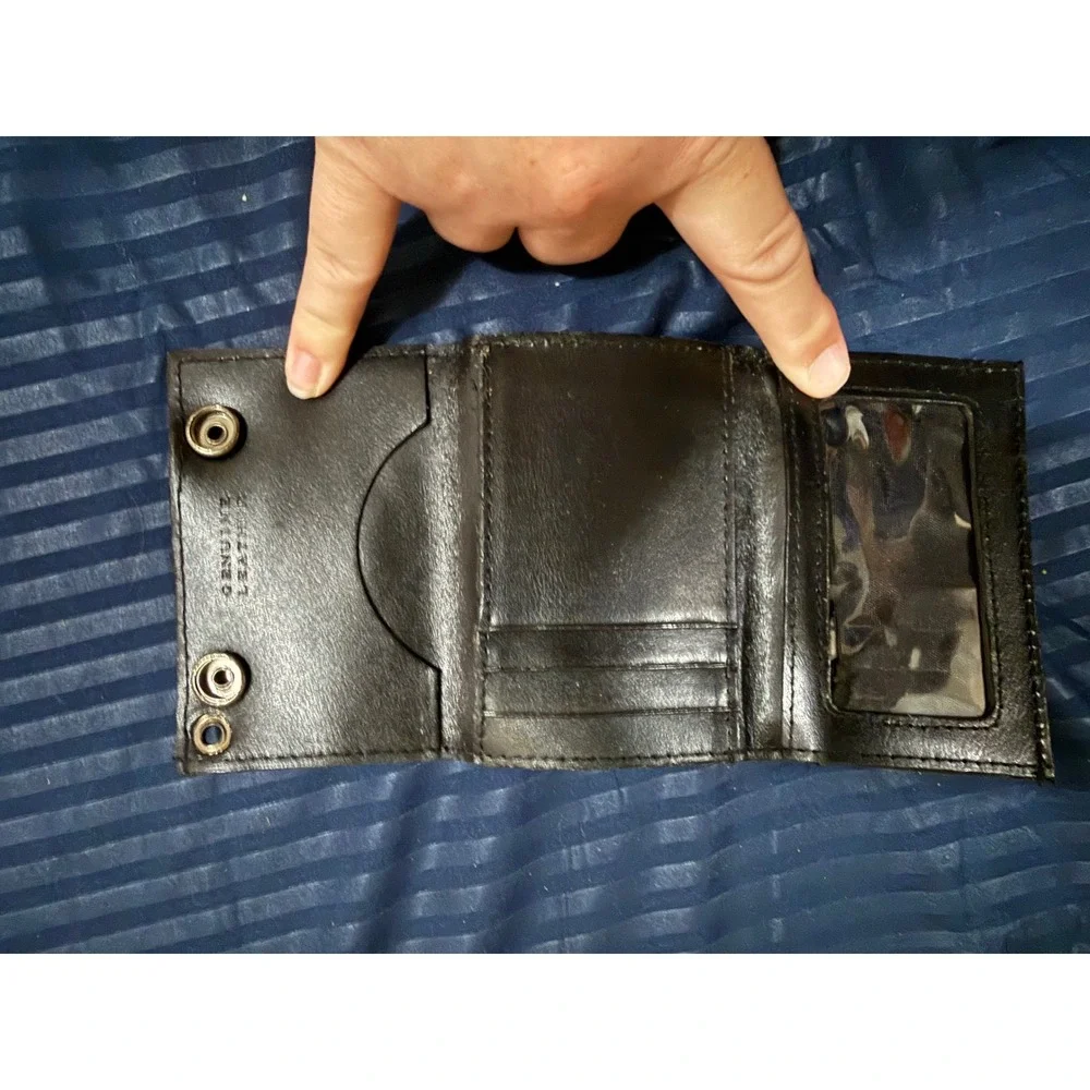Red Black Pentagram Sword Distressed Genuine Leather Trifold Snap Wallet